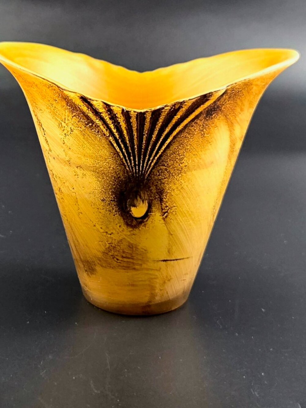 Vintage Italian Amber Art Glass Vase – Flared Fan Shape – Sunburst Design